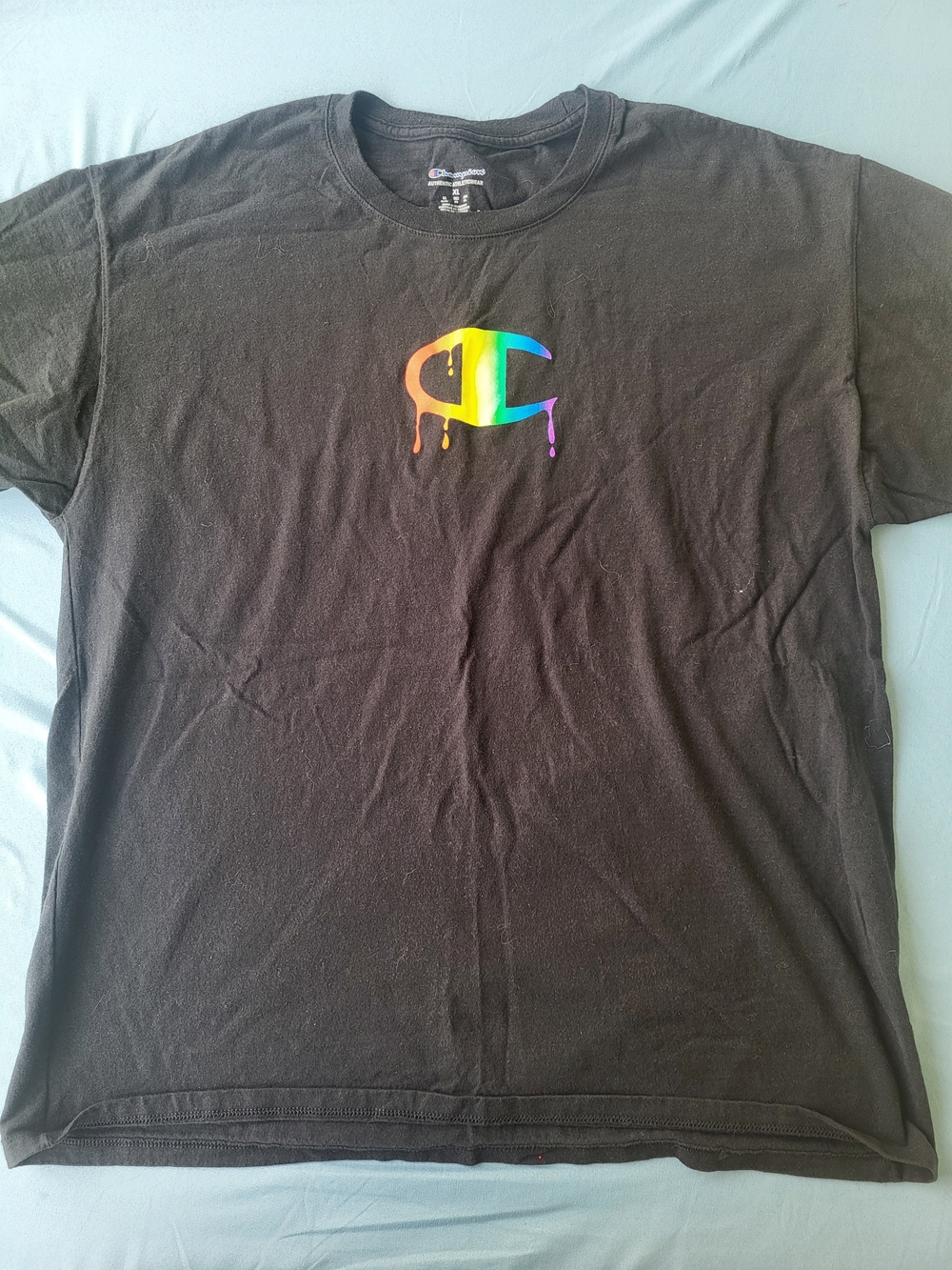 Champion Men’s Black T-Shirt with Rainbow Drip Logo